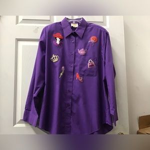 Tia designs button blouse purple red hat ladies
